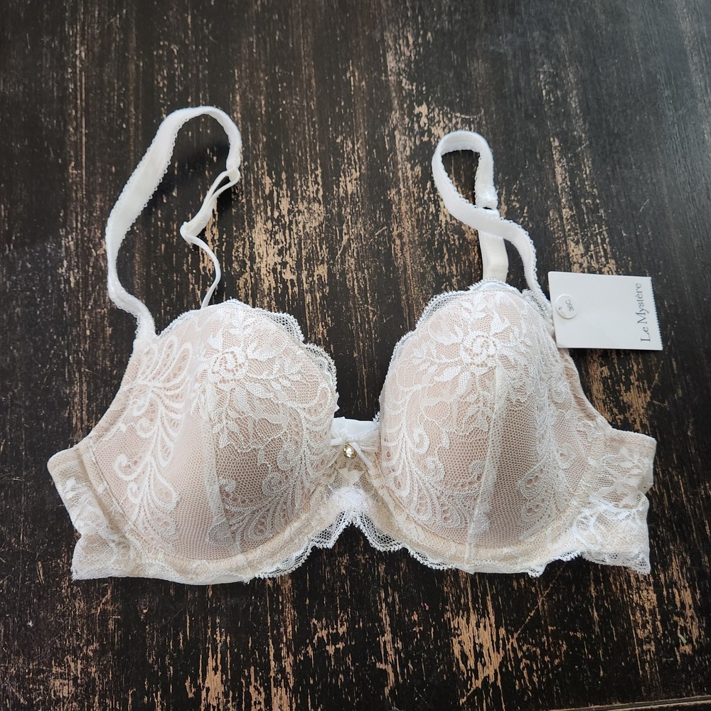 Le Mystere Sophia Lace Underwire Bra White Pearl 2435 36C NWT